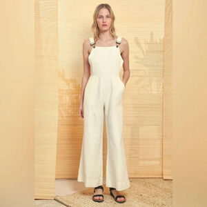 NEW Apiece Apart Caterina Overalls Cream Wide Leg Apron Jumper 8 Cotton Linen